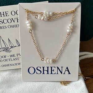 Oshena Designer Beachwear Gold and White Pearl layering Necklace NEW release!